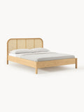 Jones Wooden Bed with Headboard in Viennese Cane — Beige