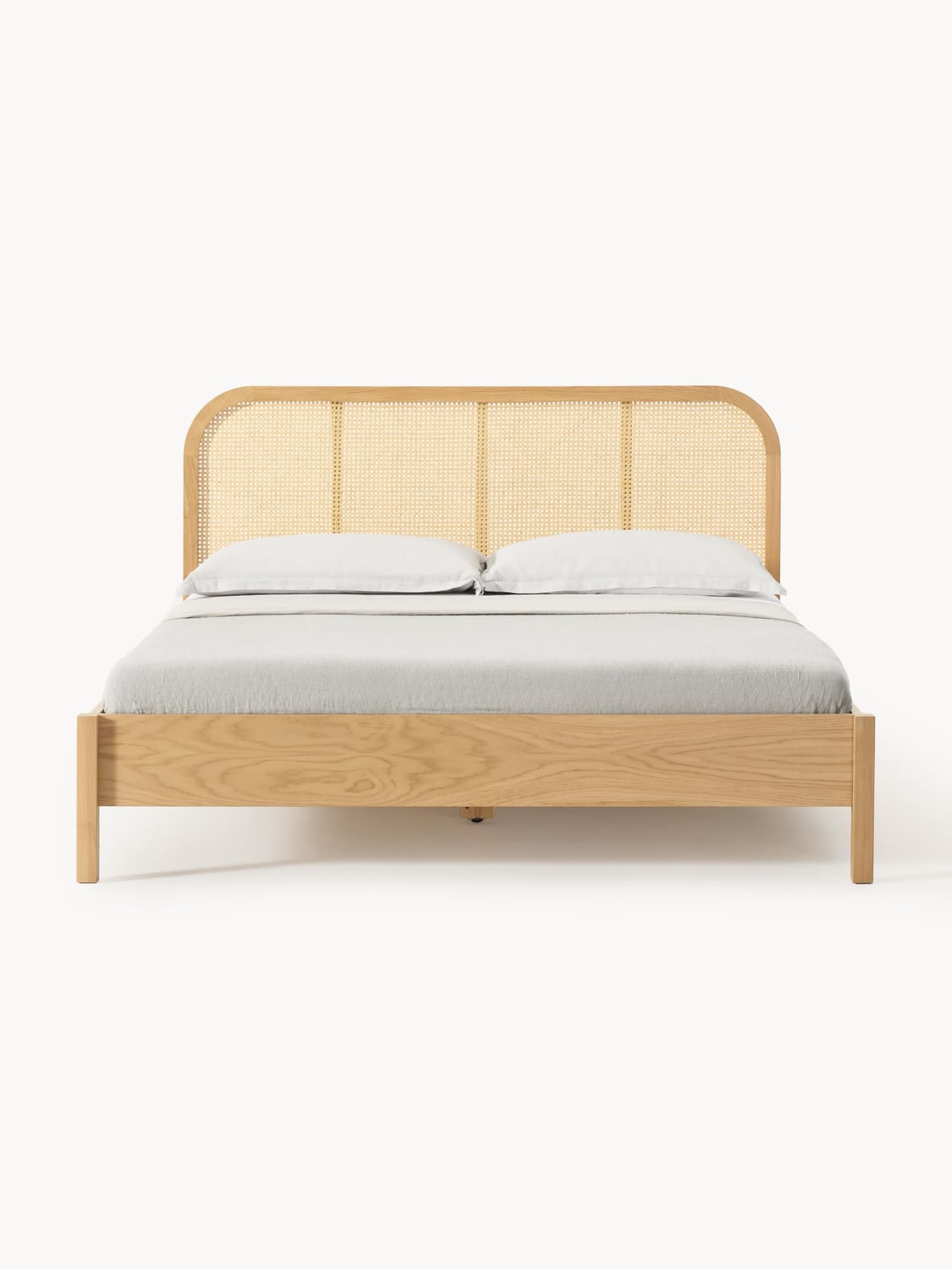 Jones Wooden Bed with Headboard in Viennese Cane — Beige