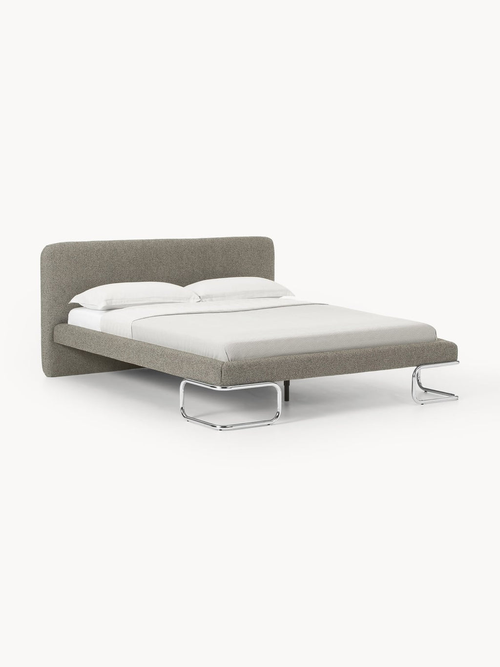 Olina Bouclé Upholstered Bed with Metal Legs — Sand Beige