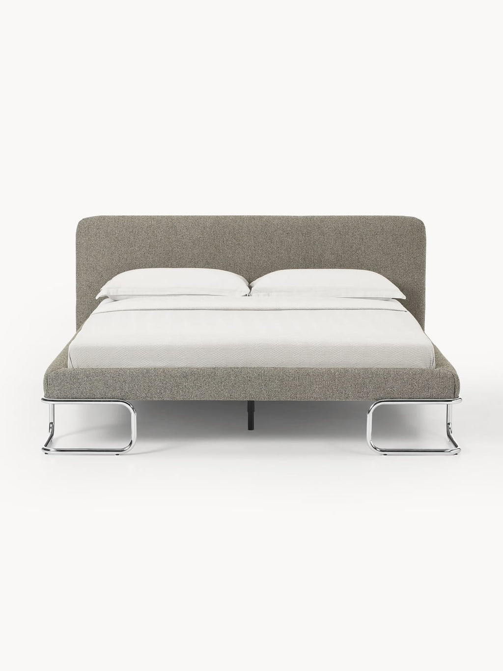 Olina Bouclé Upholstered Bed with Metal Legs — Sand Beige