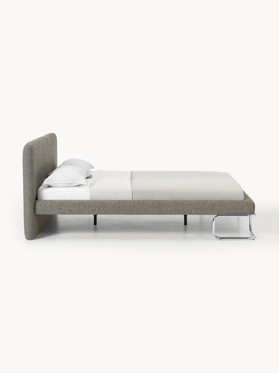 Olina Bouclé Upholstered Bed with Metal Legs — Sand Beige