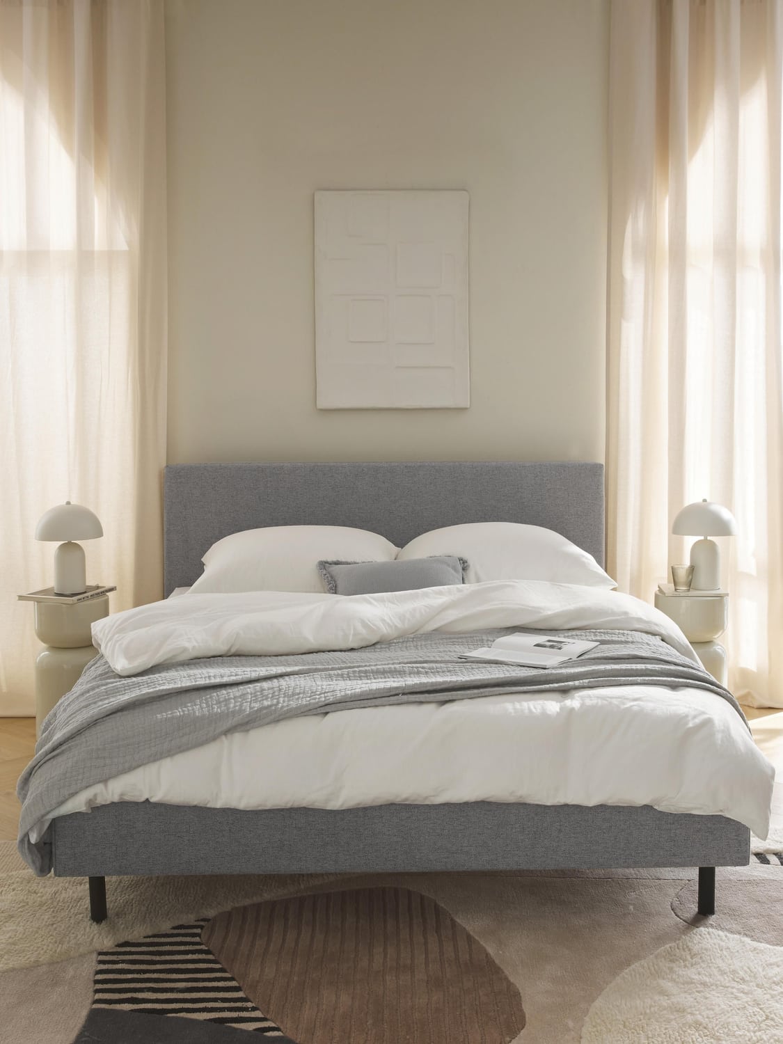 Giulia Upholstered Bed with Wooden Legs — Lilac