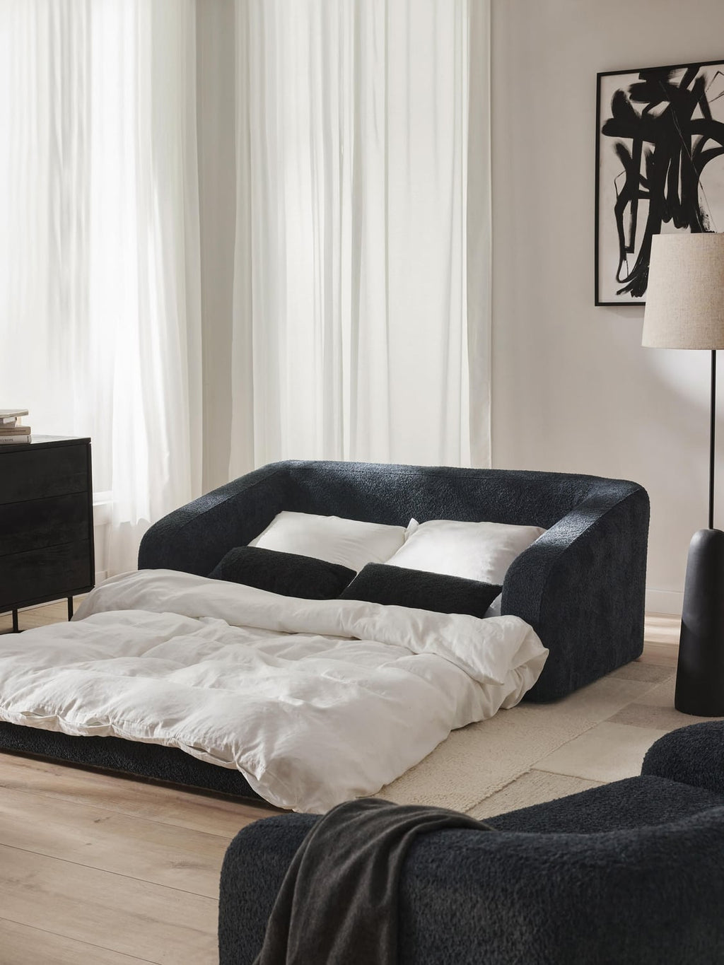 Eliot Sofa Bed (2-seater) in Teddy Bouclé — Graphite