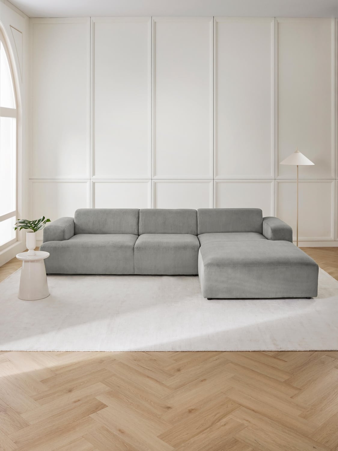 Melva Corduroy Corner Sofa (4-seater) — Grey