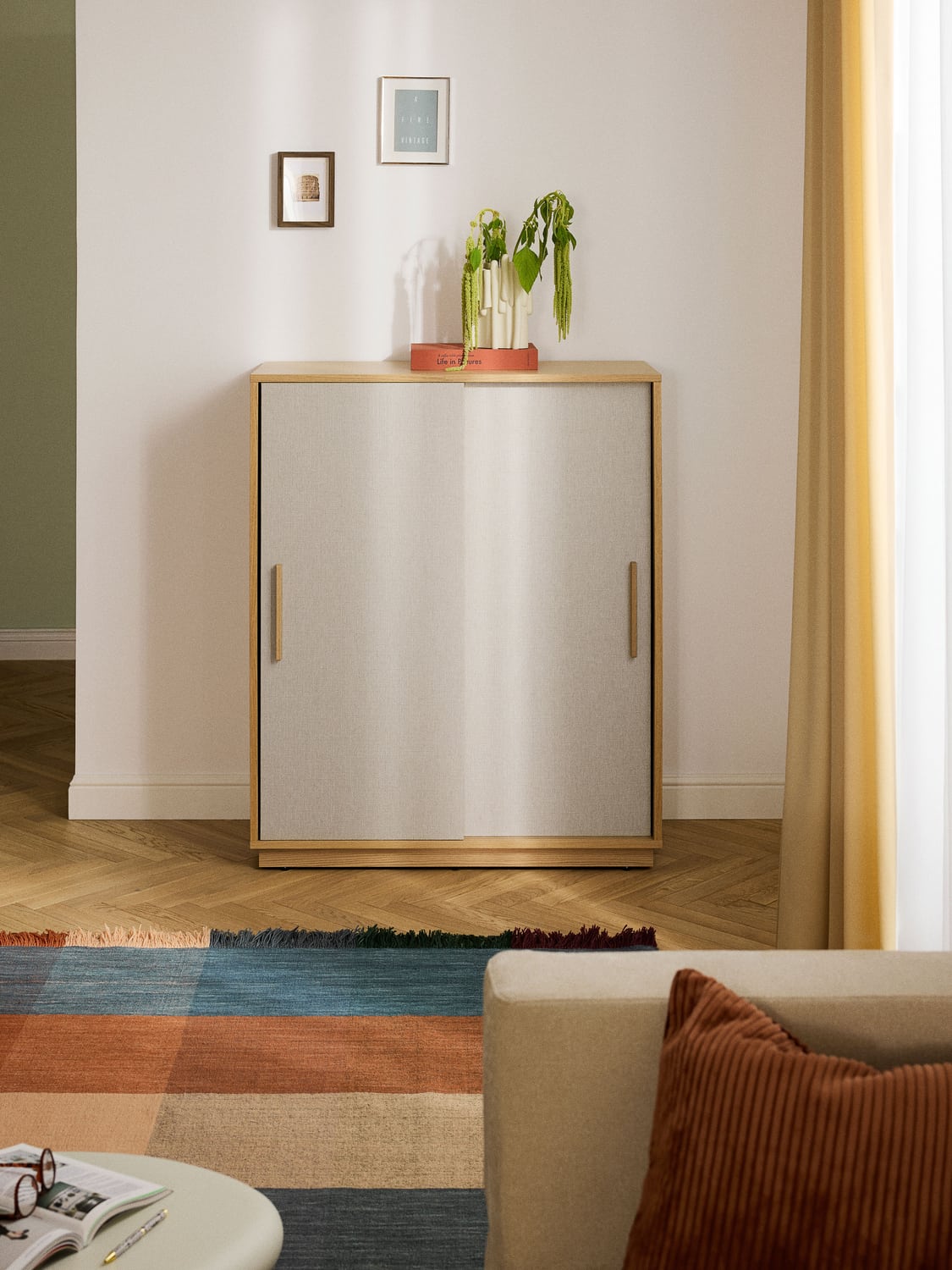 Wisp Wood-Highboard with Upholstered Front — Oatmeal