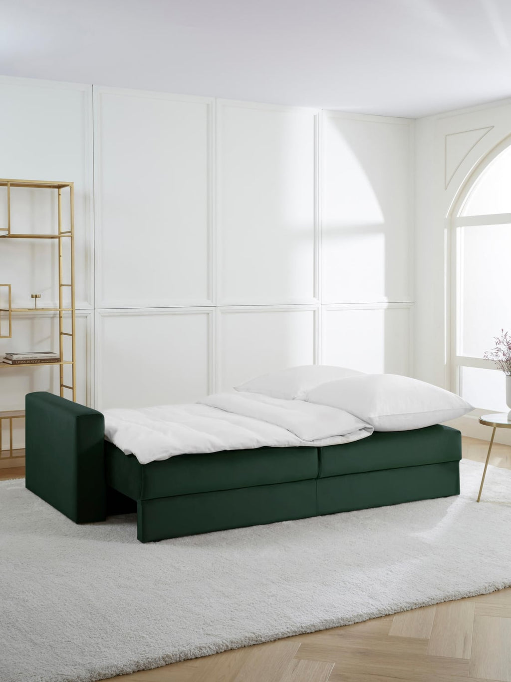 Tasha Velvet-Sofa Bed (3-seater) with Storage — Dark Green