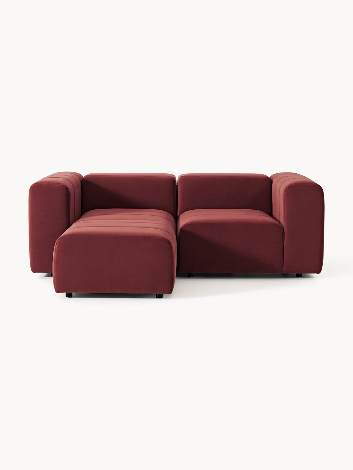 Lena Modular Velvet-Sofa (3-seater) with Ottoman (left/right) — Brown