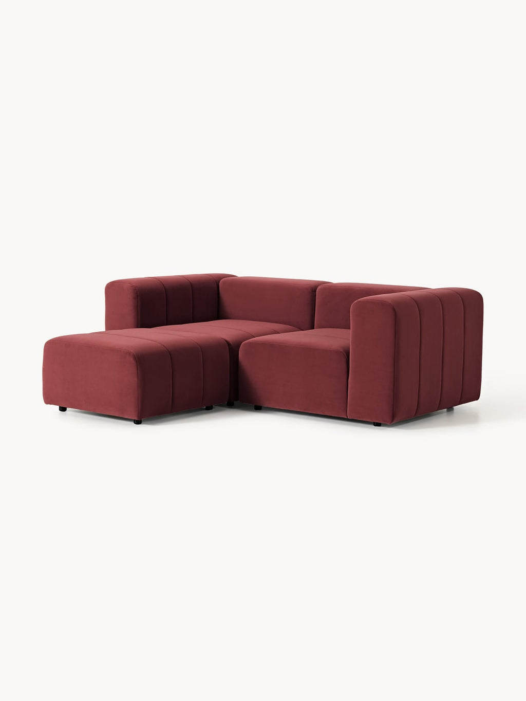 Lena Modular Velvet-Sofa (3-seater) with Ottoman (left/right) — Brown