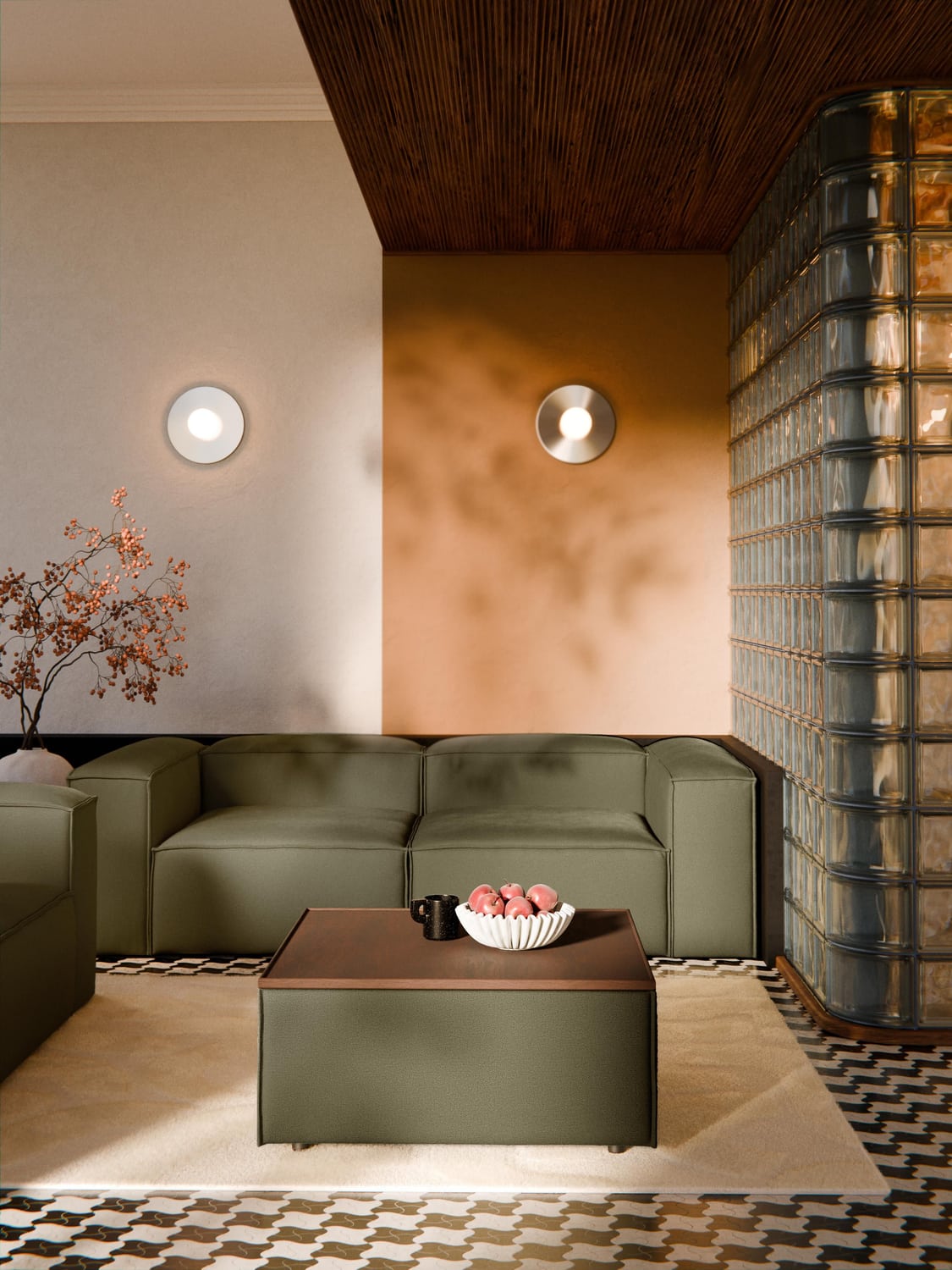 Lennon Sofa Ottoman with Storage — Olive