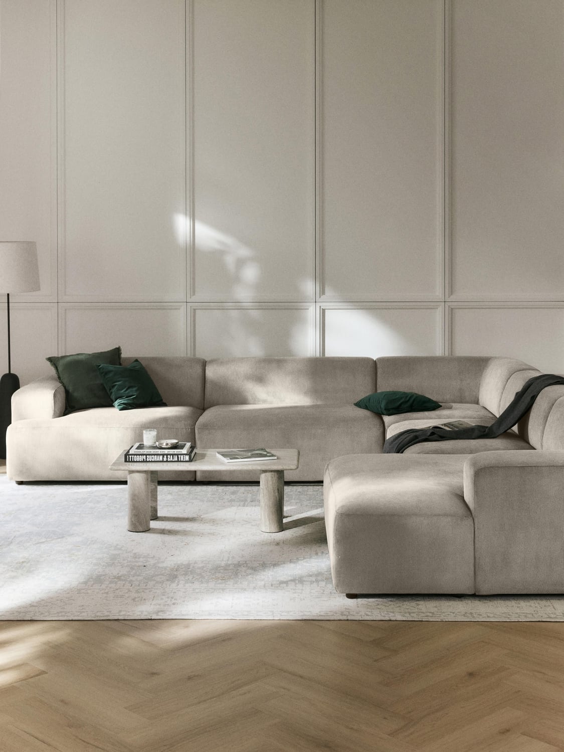 Melva XL Corduroy Corner Sofa — Oatmeal