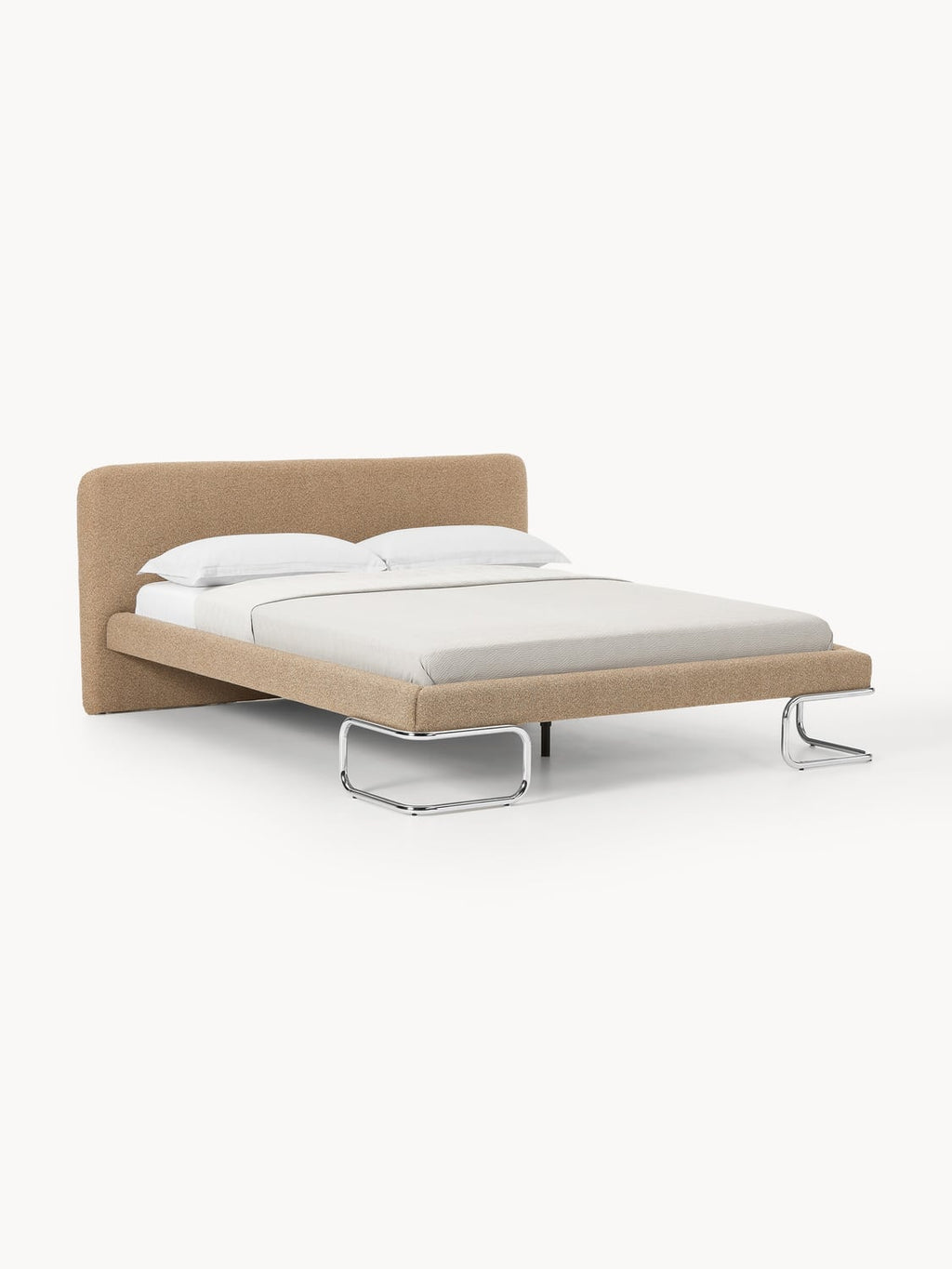Olina Bouclé Upholstered Bed with Metal Legs — Oatmeal