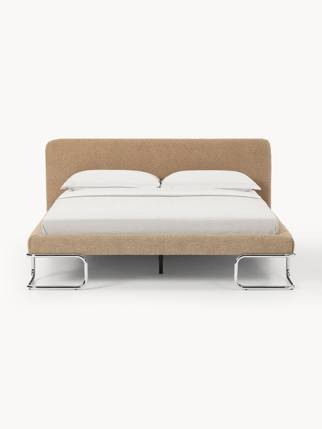 Olina Bouclé Upholstered Bed with Metal Legs — Oatmeal