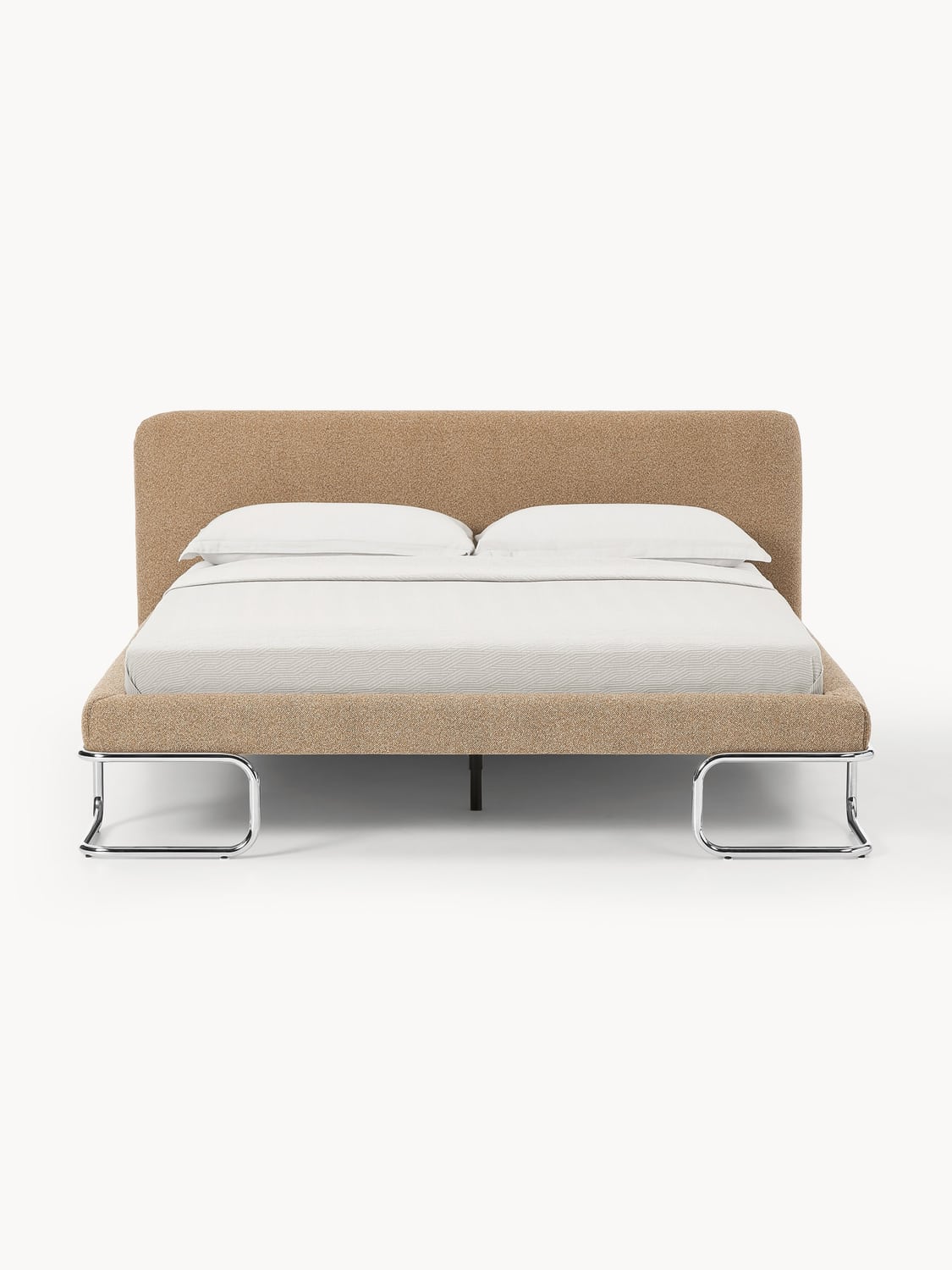 Olina Bouclé Upholstered Bed with Metal Legs — Oatmeal