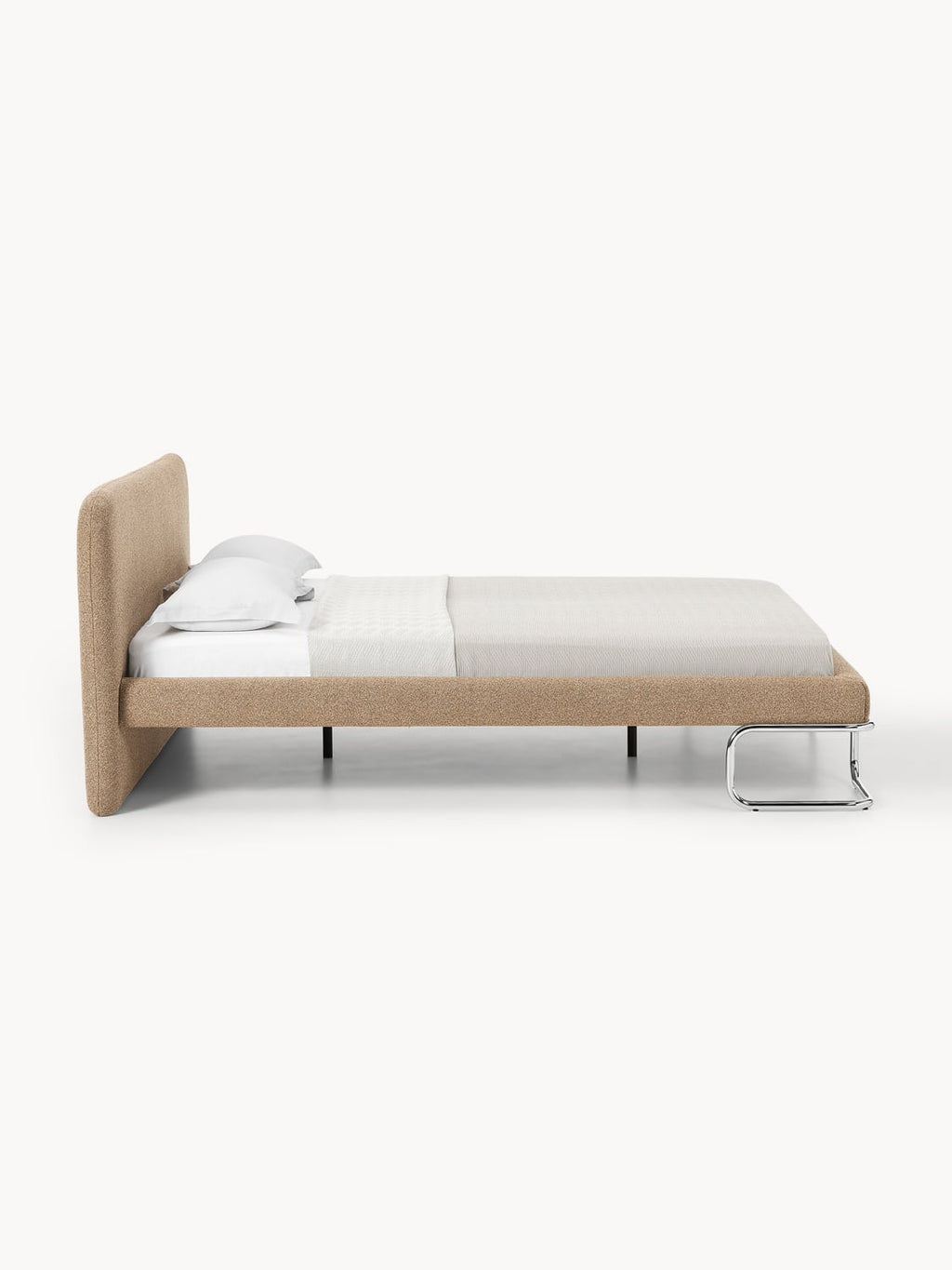 Olina Bouclé Upholstered Bed with Metal Legs — Oatmeal