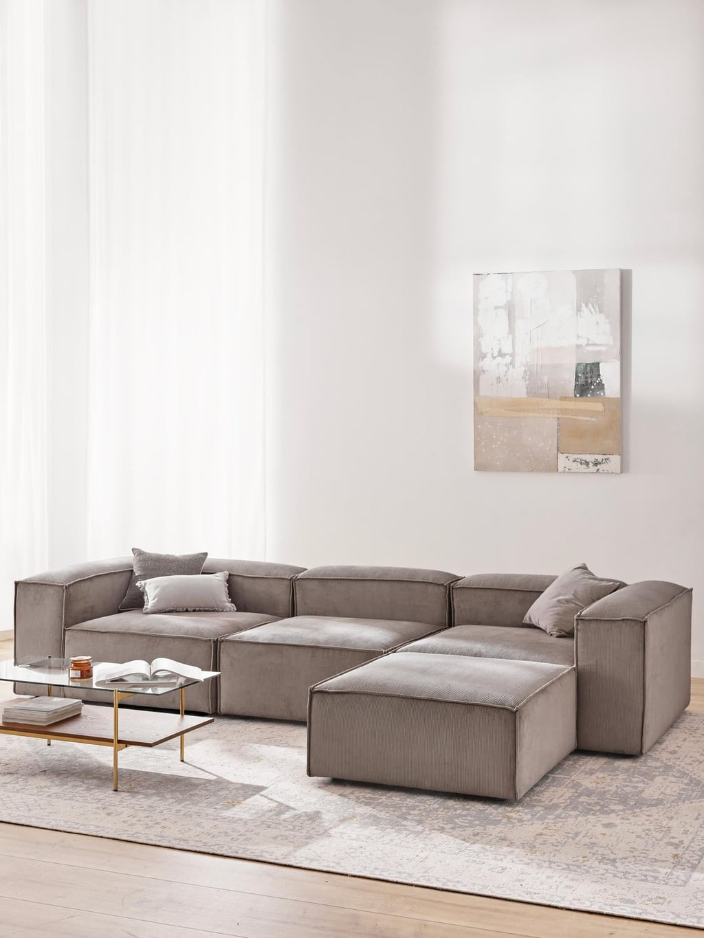 Lennon Sofa Ottoman in Corduroy — Taupe