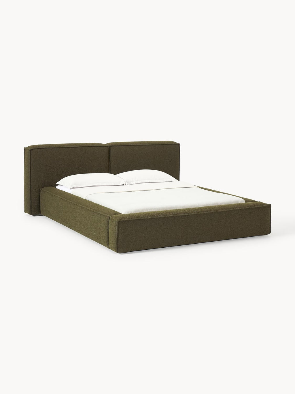 Lennon Bouclé Upholstered Bed with Storage — Olive