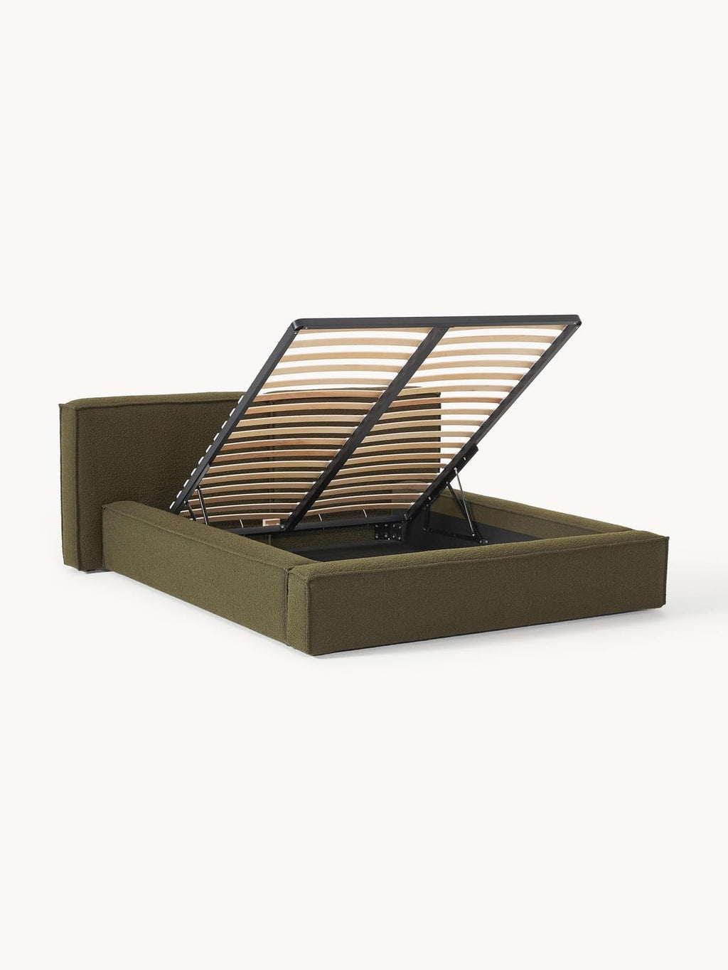 Lennon Bouclé Upholstered Bed with Storage — Olive