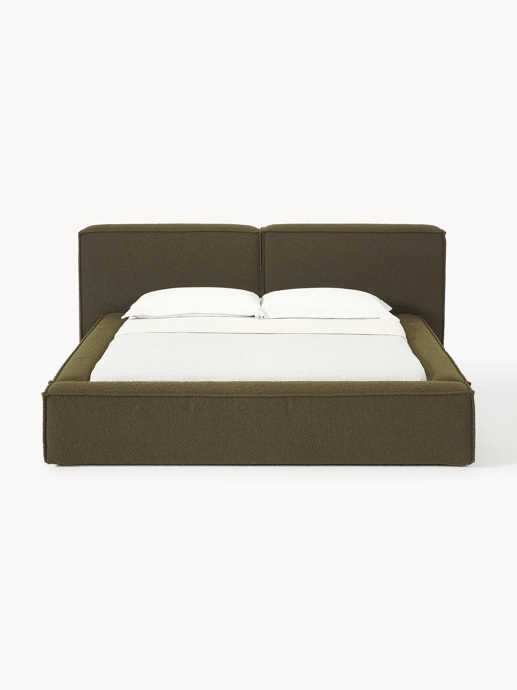 Lennon Bouclé Upholstered Bed with Storage — Olive