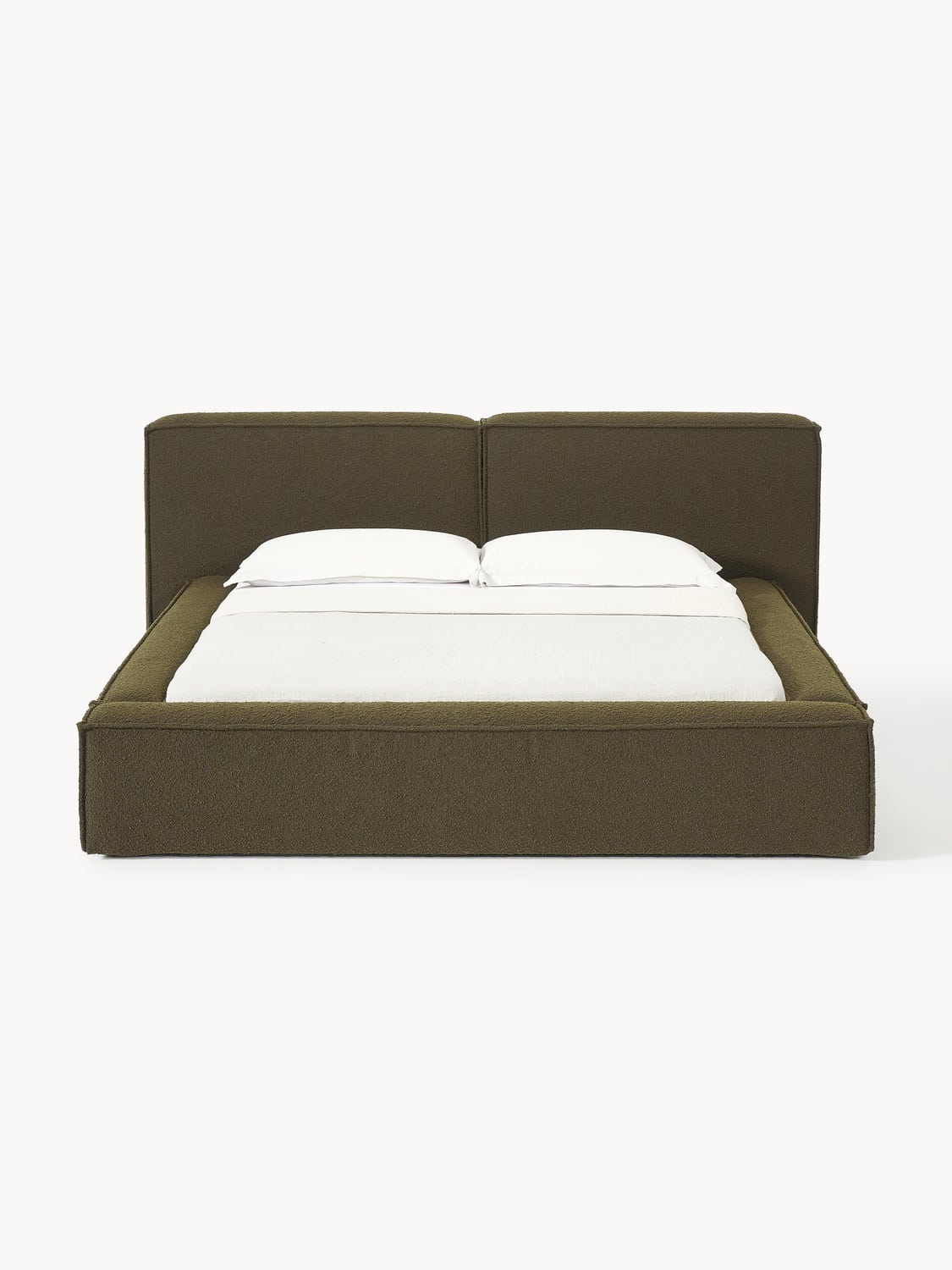Lennon Bouclé Upholstered Bed with Storage — Olive