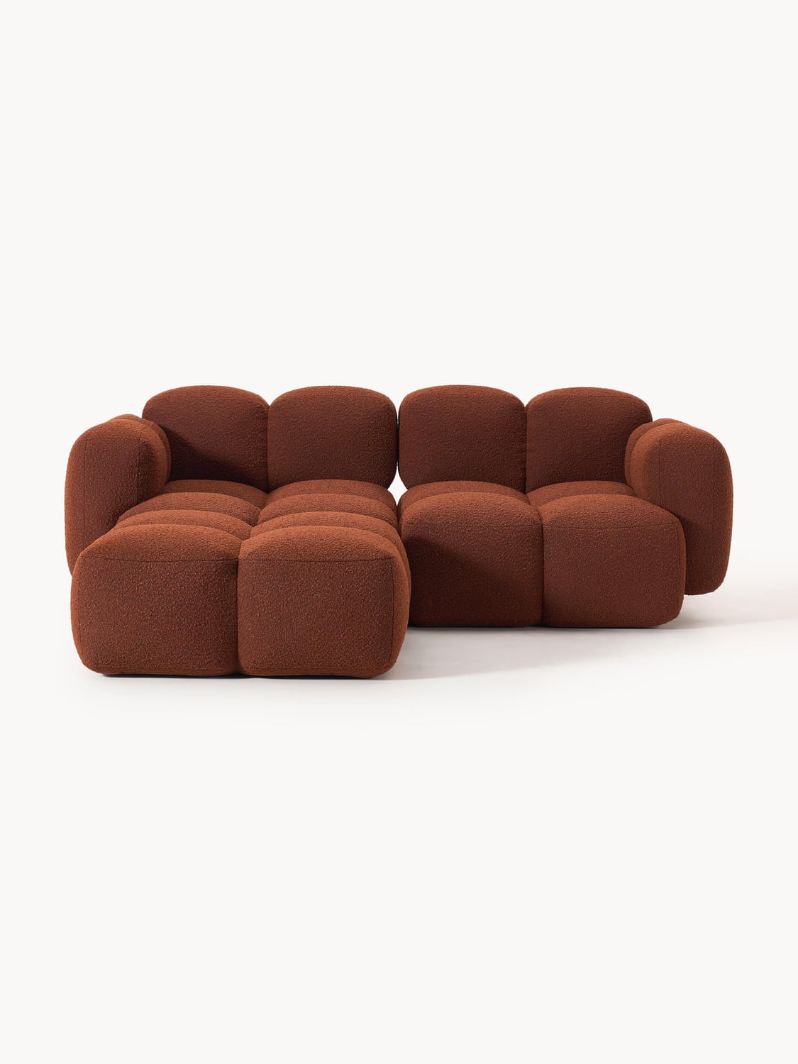 Tayla Modular Sofa (3-seater) in Bouclé with Ottoman (left/right) — Brown