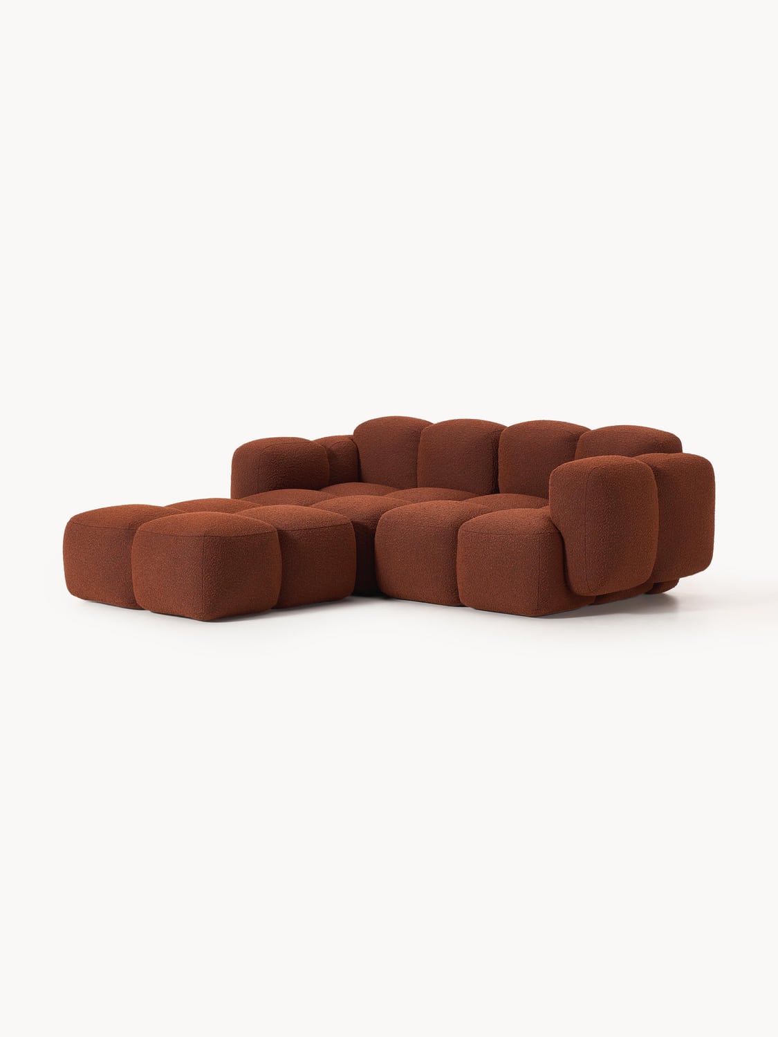 Tayla Modular Sofa (3-seater) in Bouclé with Ottoman (left/right) — Brown