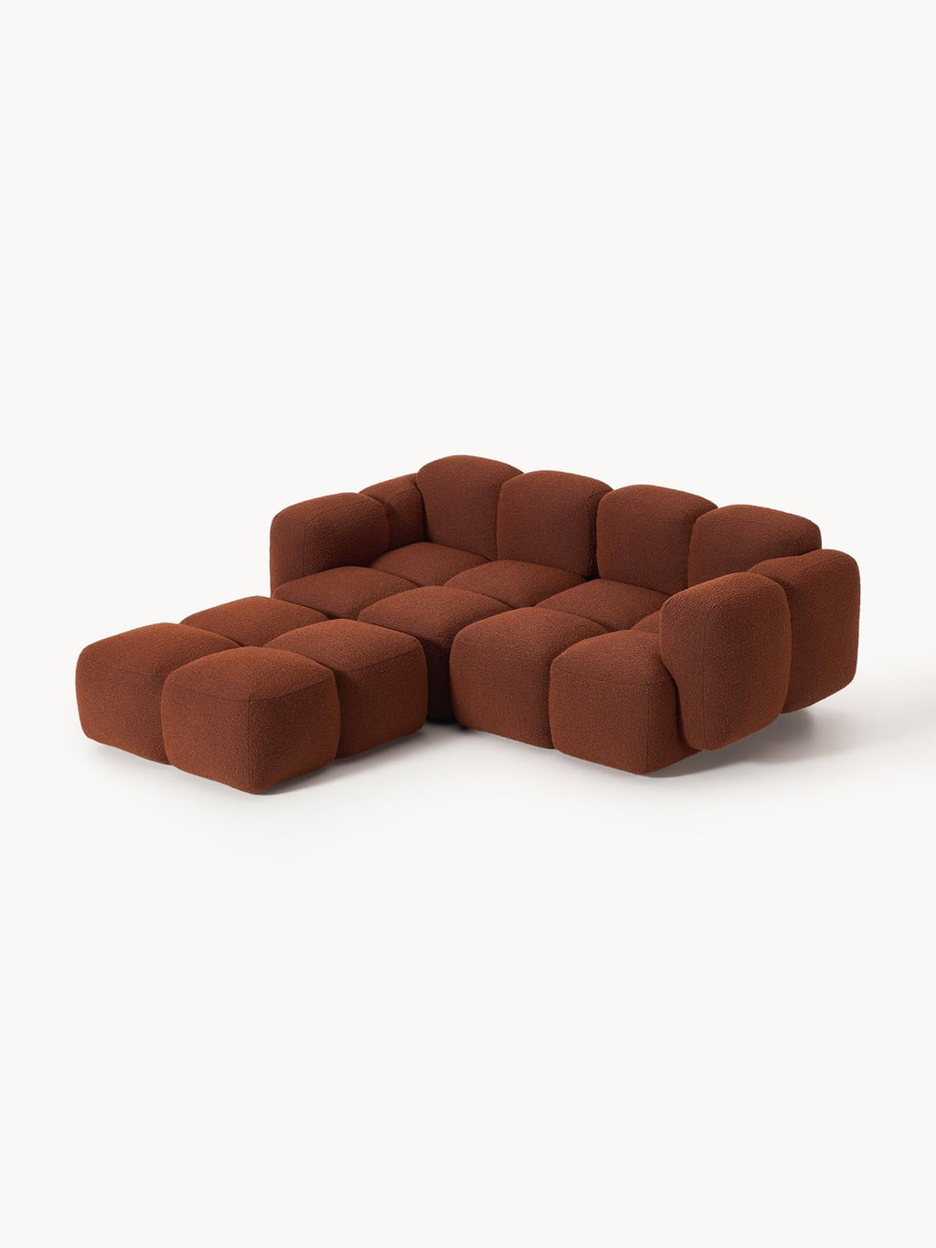 Tayla Modular Sofa (3-seater) in Bouclé with Ottoman (left/right) — Brown