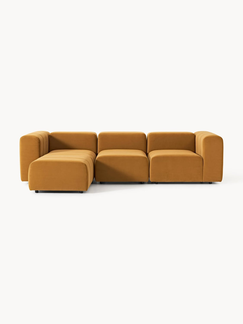Lena Modular Velvet-Sofa (4-seater) with Ottoman (left/right) — Caramel