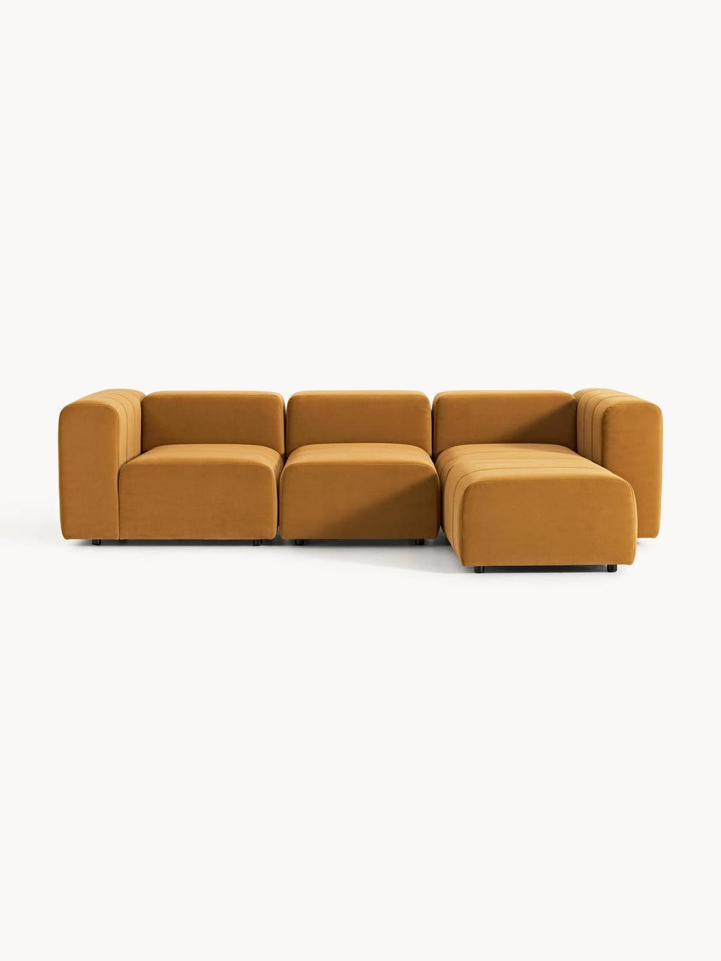 Lena Modular Velvet-Sofa (4-seater) with Ottoman (left/right) — Caramel