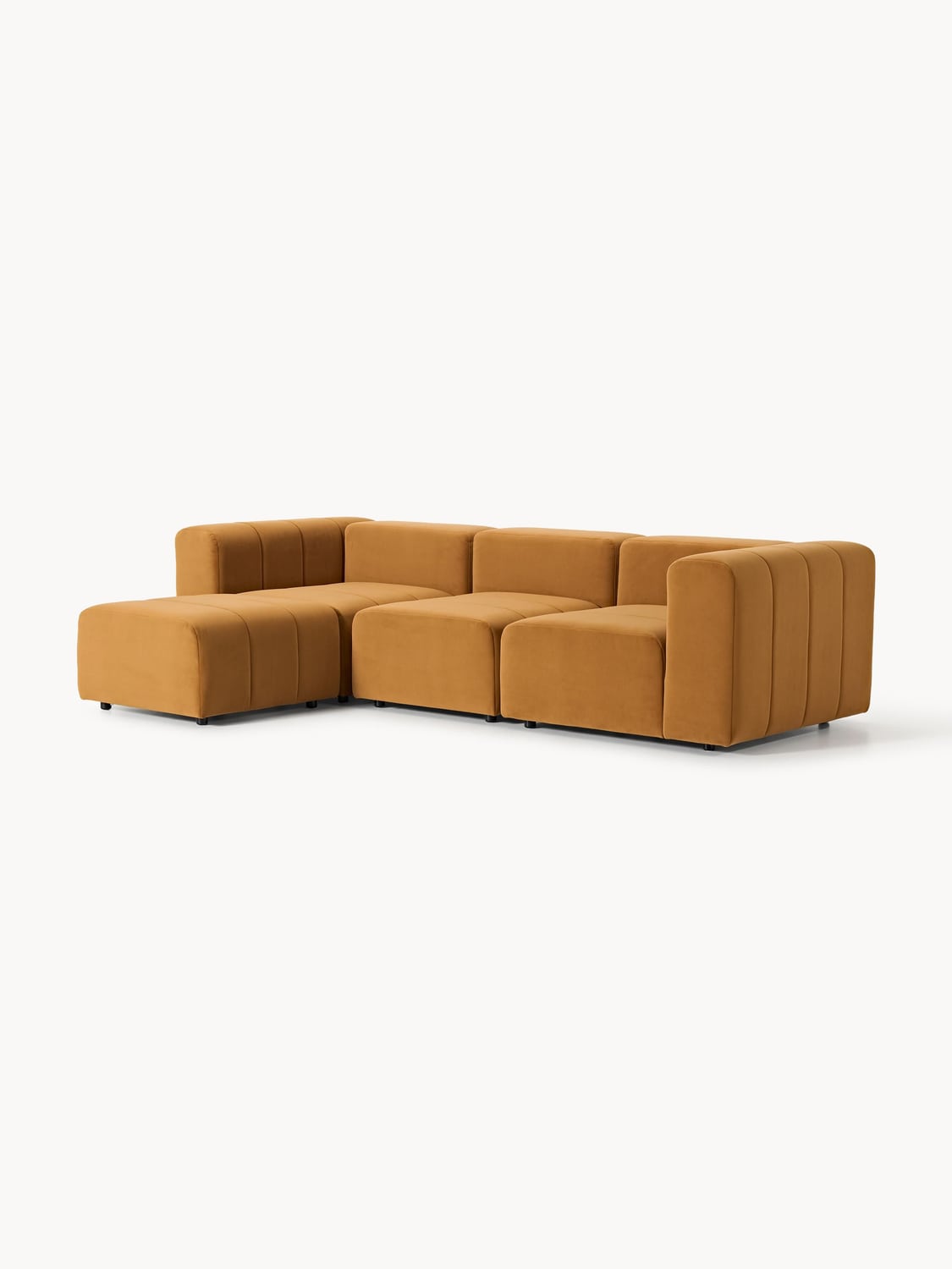 Lena Modular Velvet-Sofa (4-seater) with Ottoman (left/right) — Caramel