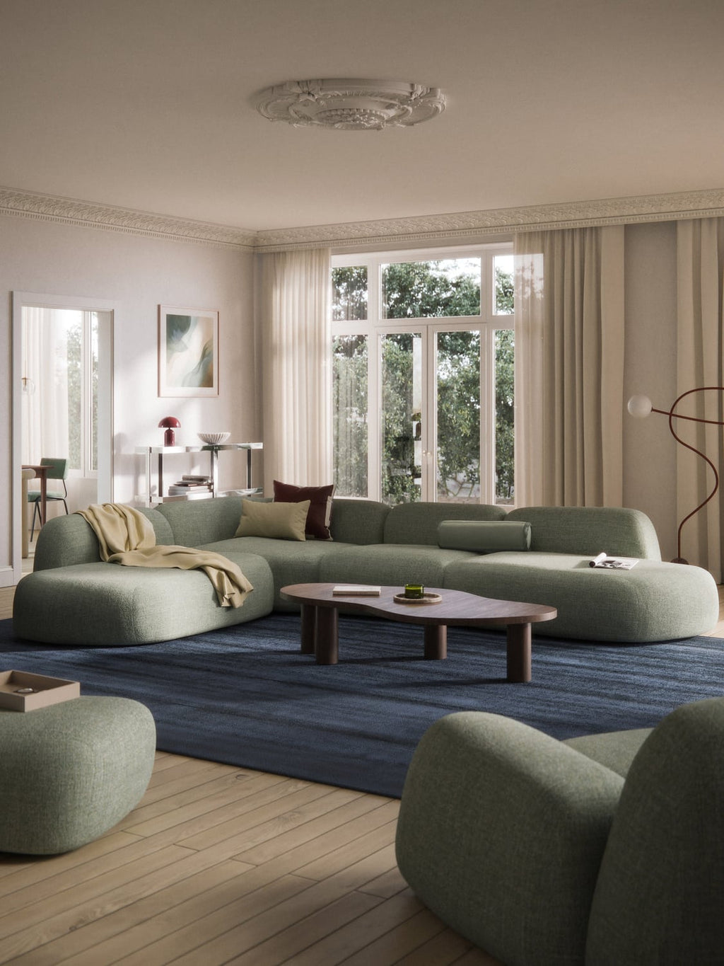 Wolke Modular Bouclé-XL Corner Sofa with Chaise Longue — Oatmeal