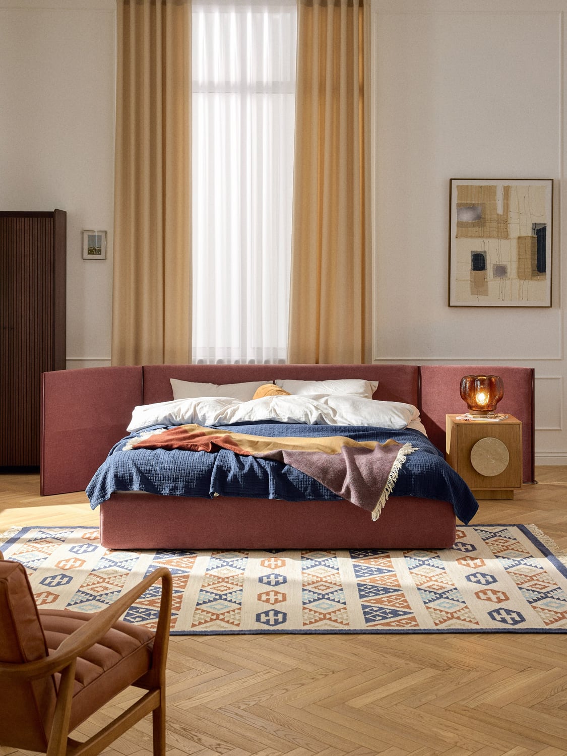 Otis Upholstered Bed with Folding Headboard — Warm Grey