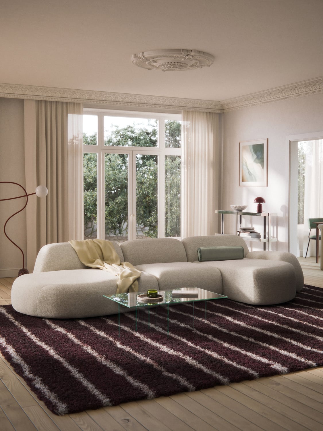 Wolke Modular Bouclé Corner Sofa (4-seater) with Chaise Longue — Rose