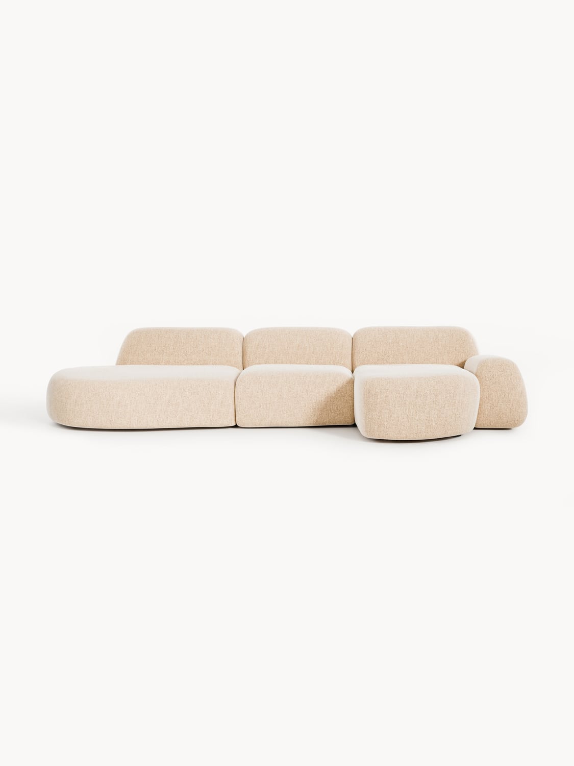 Wolke Modular Bouclé Corner Sofa (4-seater) with Chaise Longue — Powder Pink