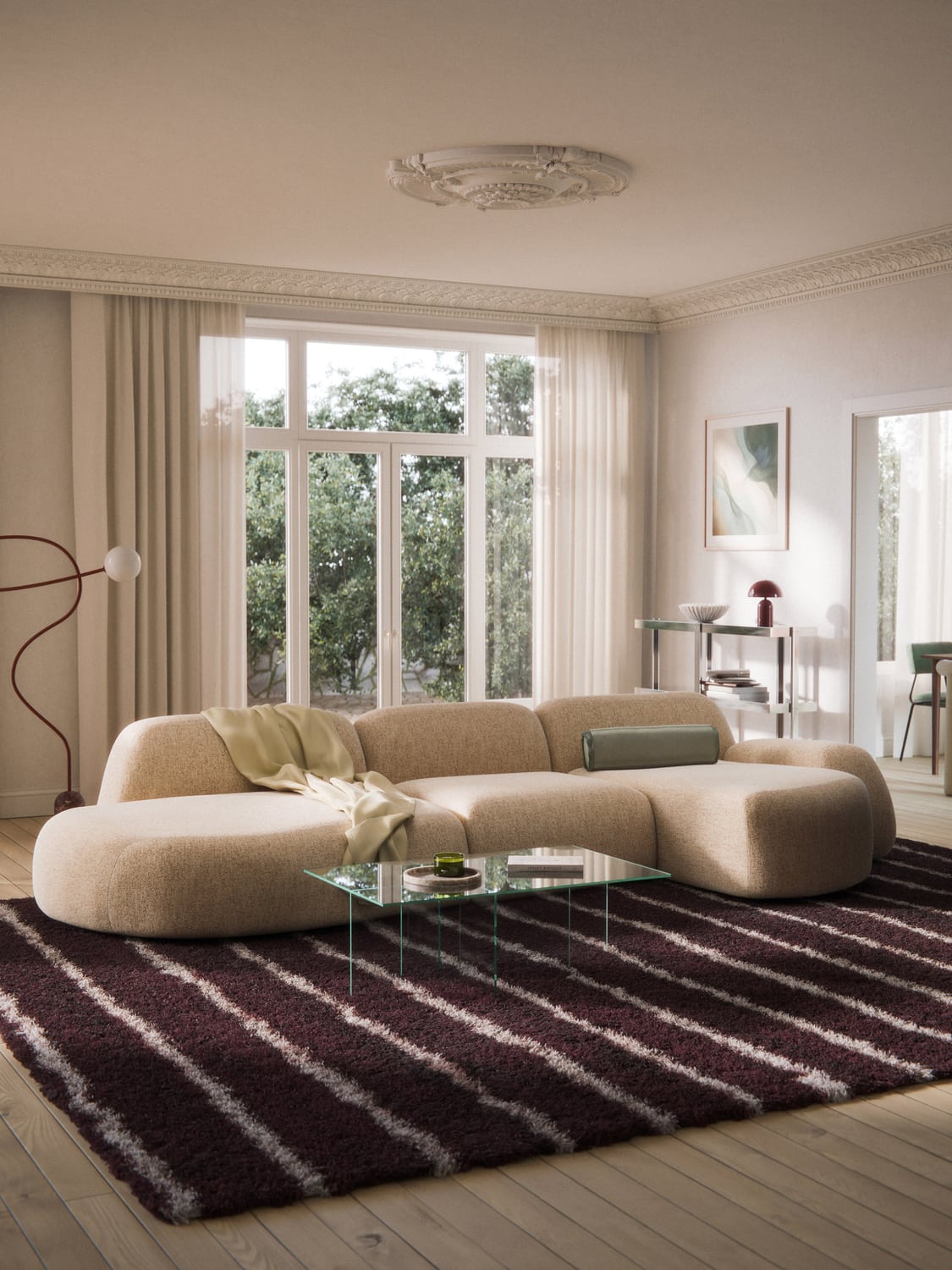 Wolke Modular Bouclé Corner Sofa (4-seater) with Chaise Longue — Powder Pink