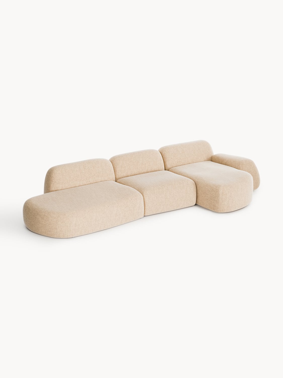 Wolke Modular Bouclé Corner Sofa (4-seater) with Chaise Longue — Powder Pink