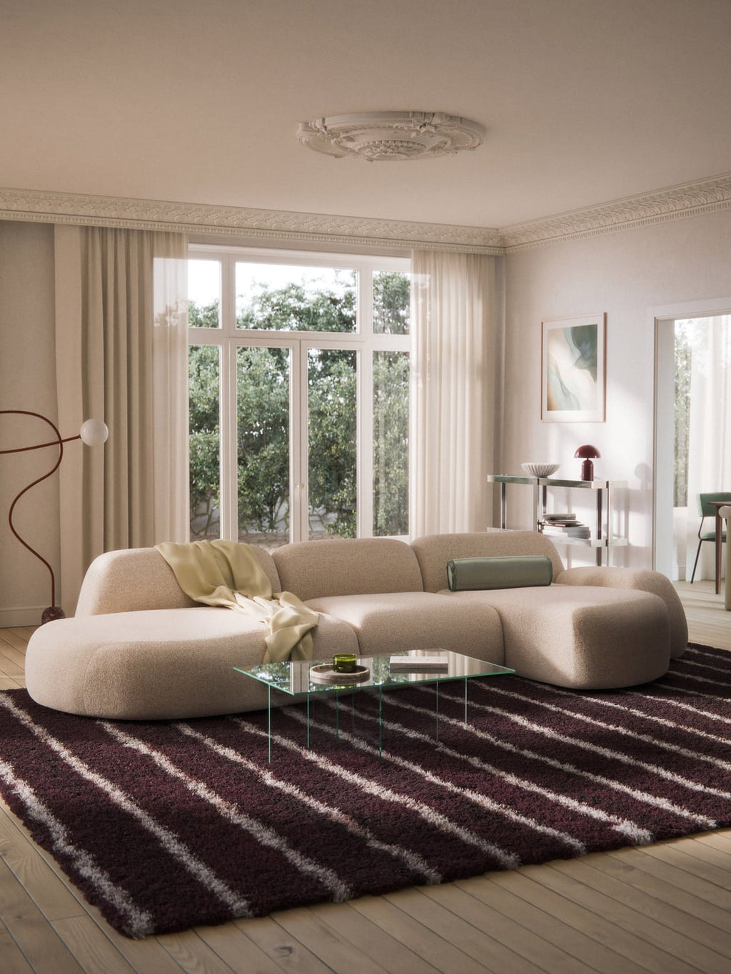 Wolke Modular Bouclé Corner Sofa (4-seater) with Chaise Longue — Dusty Pink