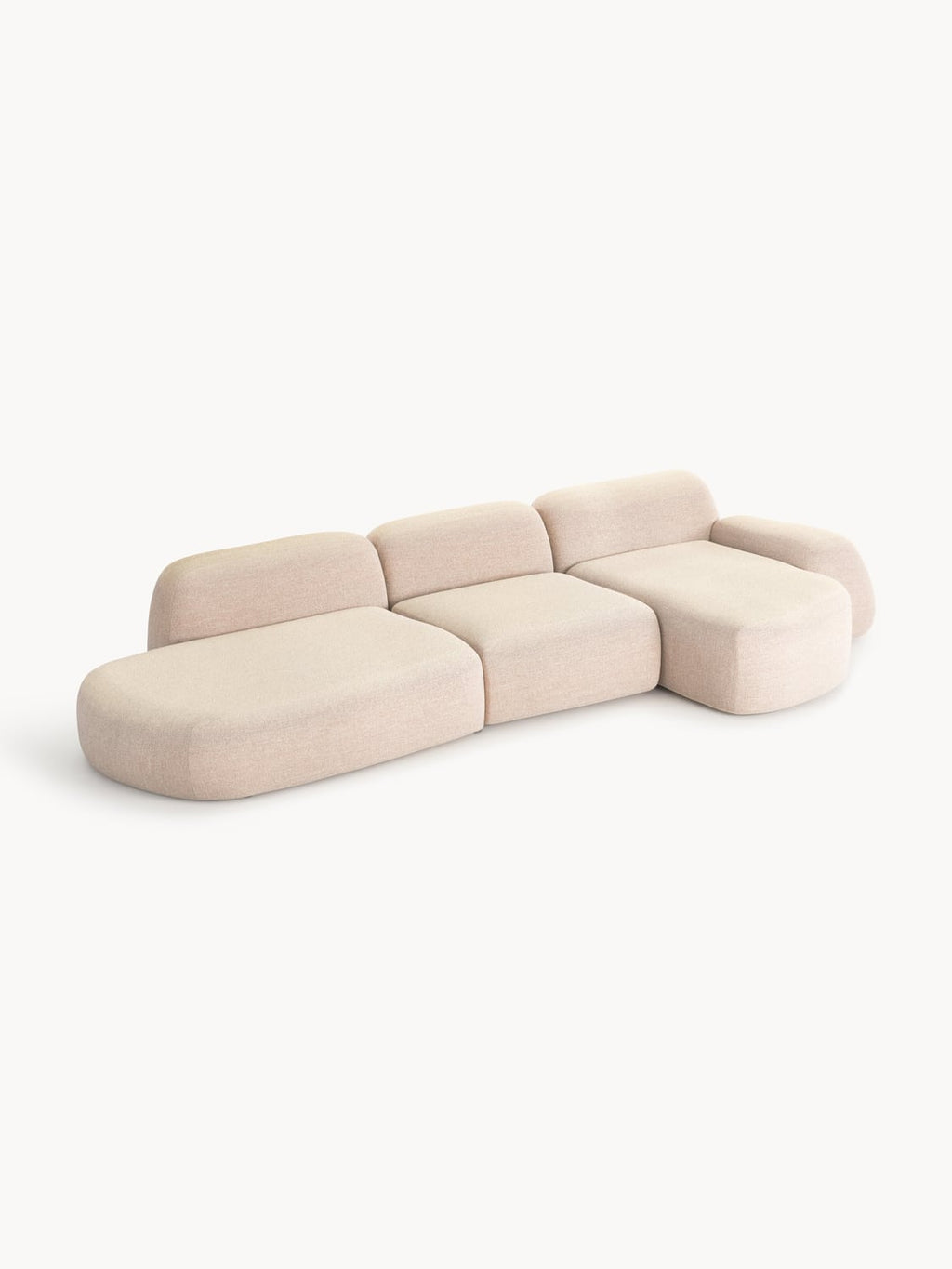 Wolke Modular Bouclé Corner Sofa (4-seater) with Chaise Longue — Dusty Pink