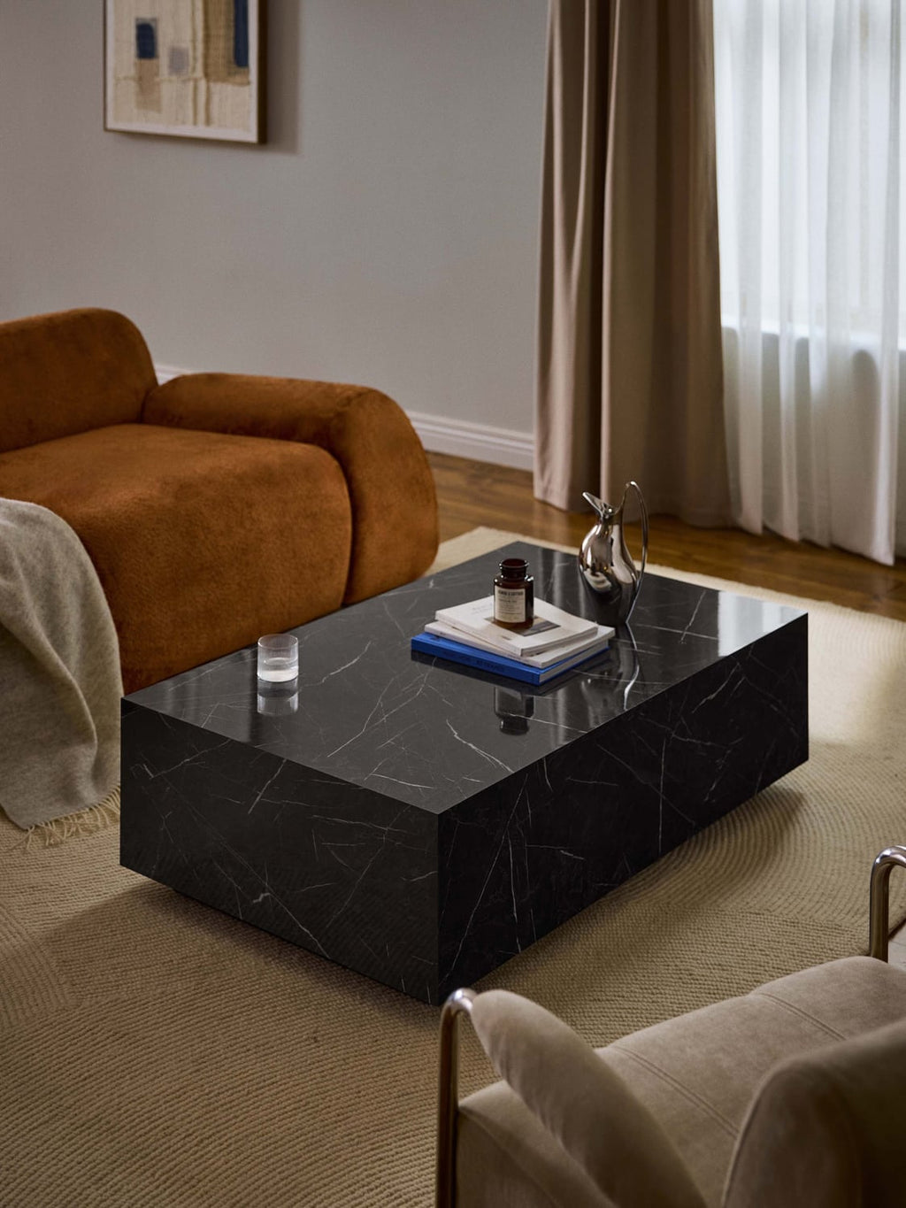 Lesley Coffee Table with Marble Effect — Dark Grey