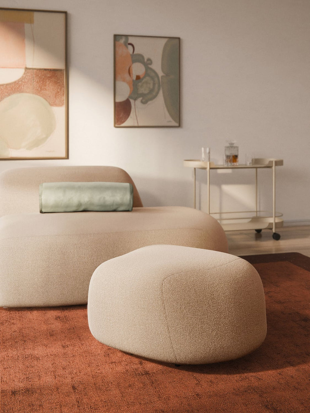 Wolke Oval Bouclé Sofa Ottoman — Beige