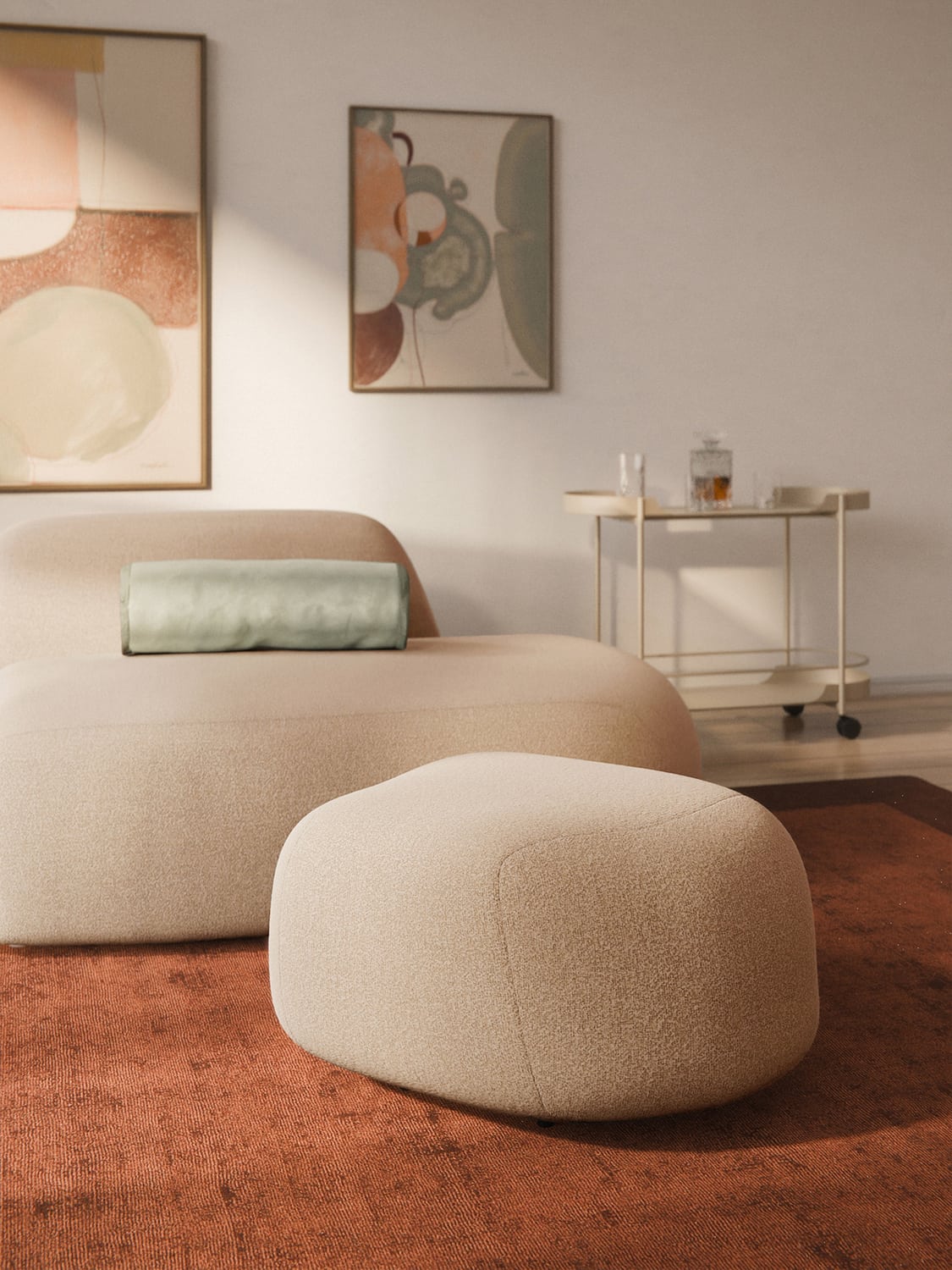 Wolke Oval Bouclé Sofa Ottoman — Beige