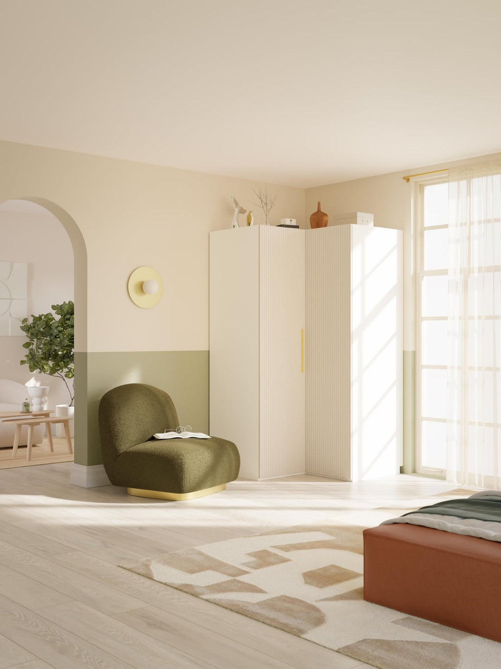 Simone Modular Corner Wardrobe, 115 cm Width — Off-White