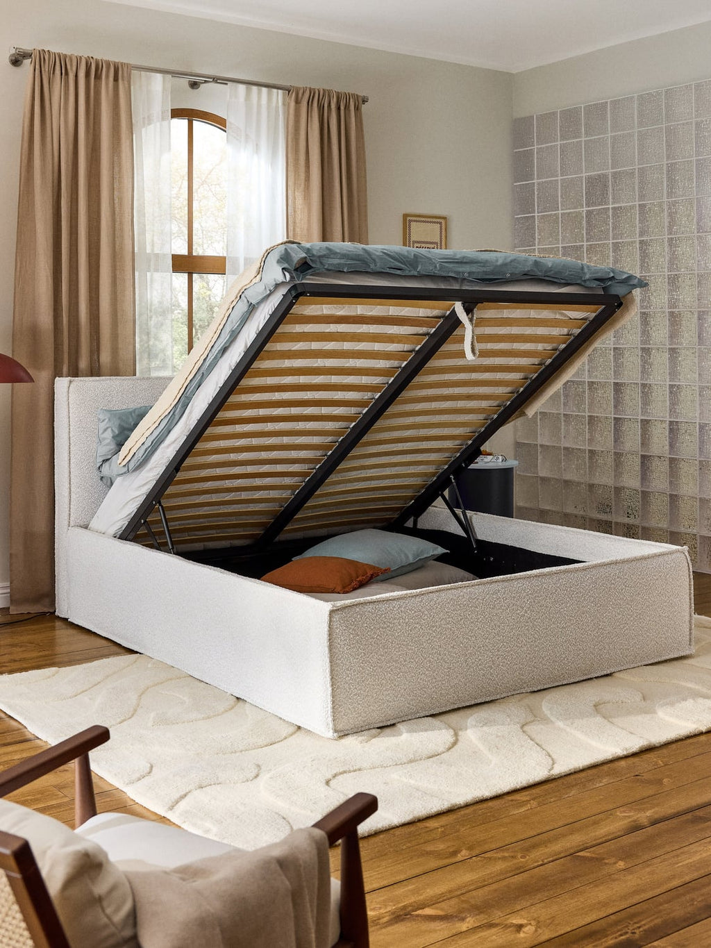 Dream Bouclé Upholstered Bed with Storage — Off-White