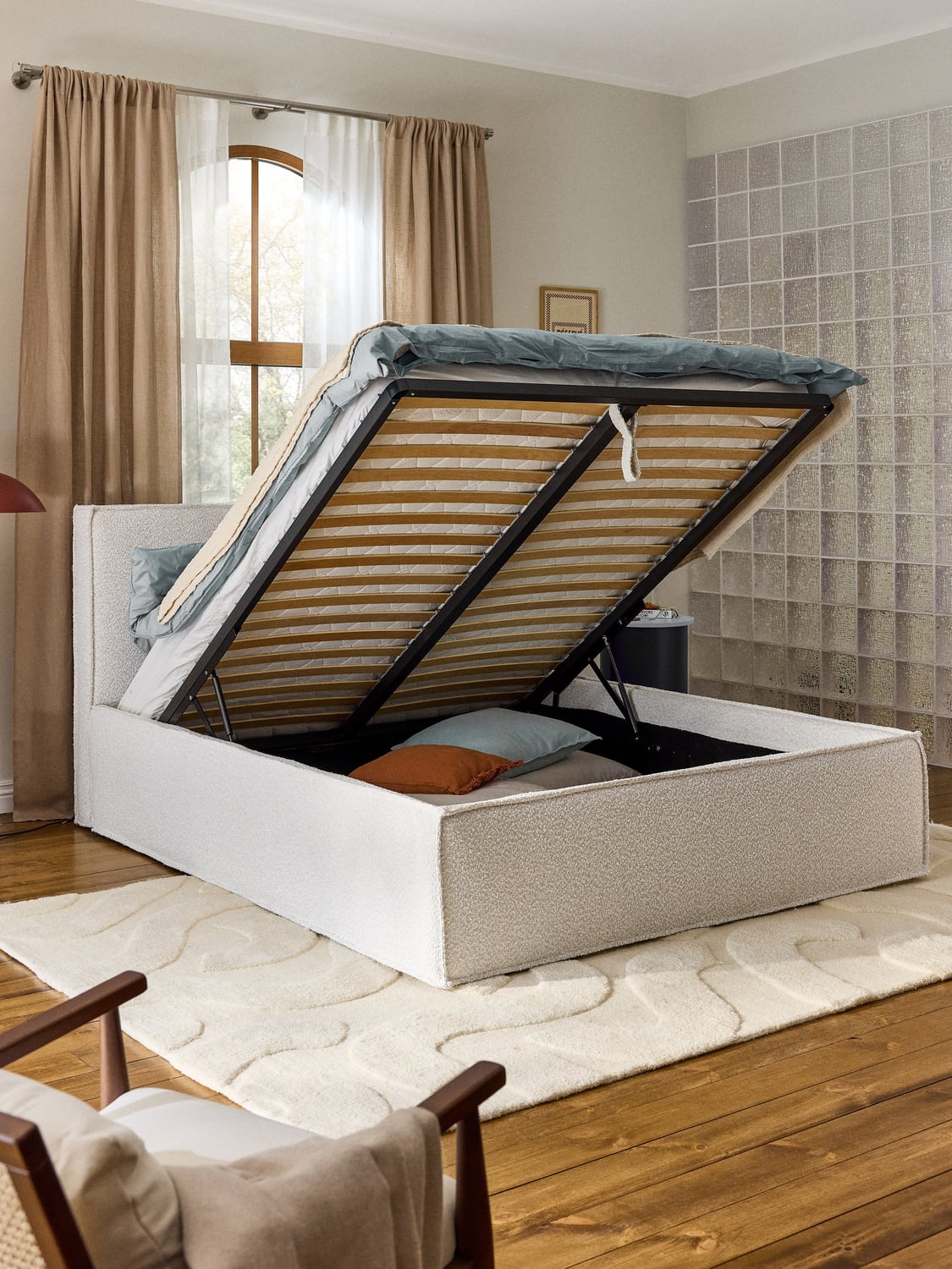 Dream Bouclé Upholstered Bed with Storage — Off-White