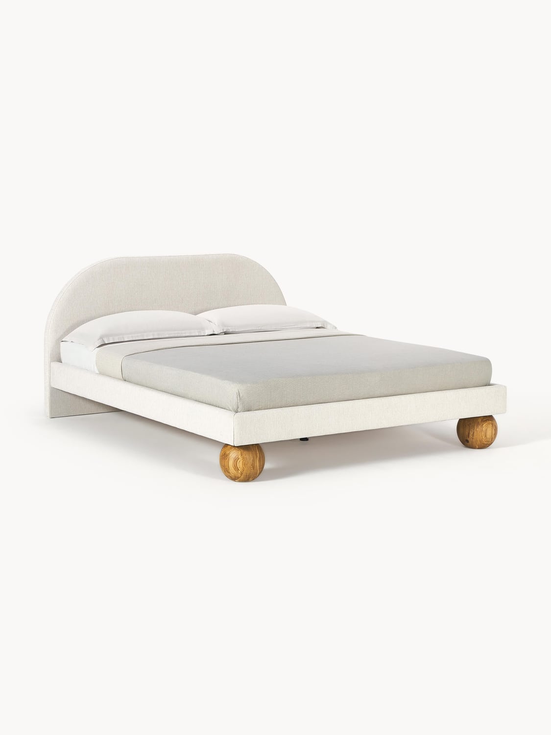 Rena Upholstered Bed with Ball Feet in Oak — Light Grey