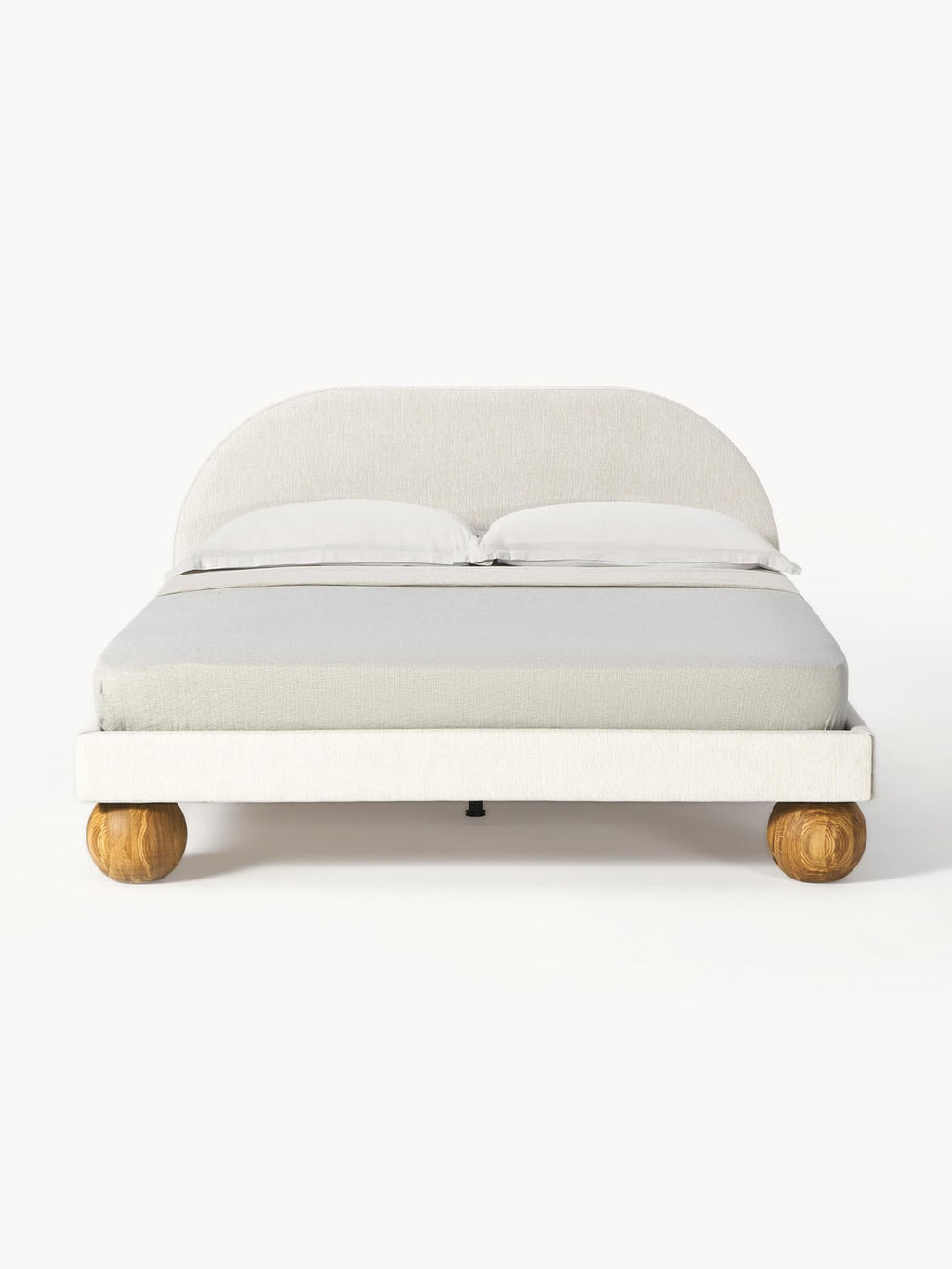 Rena Upholstered Bed with Ball Feet in Oak — Light Grey