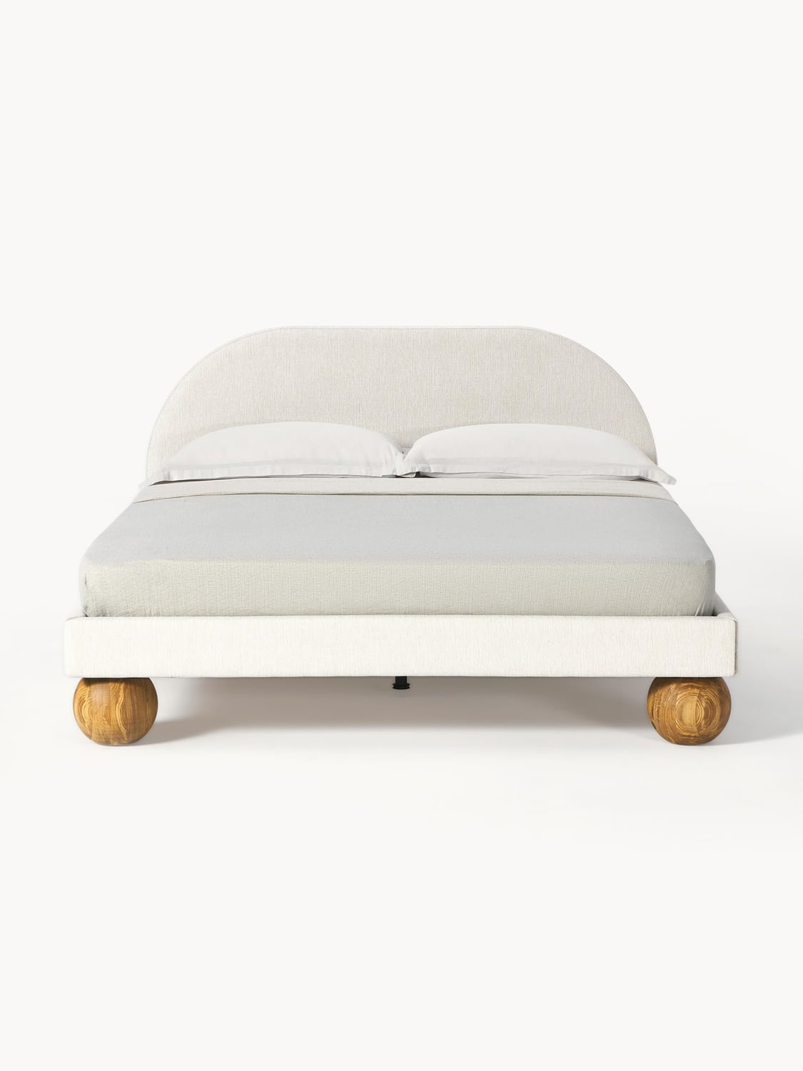 Rena Upholstered Bed with Ball Feet in Oak — Light Grey