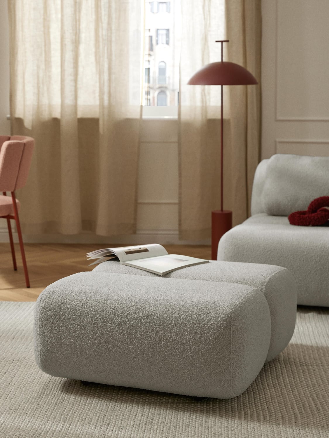 Caterpillar Teddy Upholstered Stool — Oatmeal
