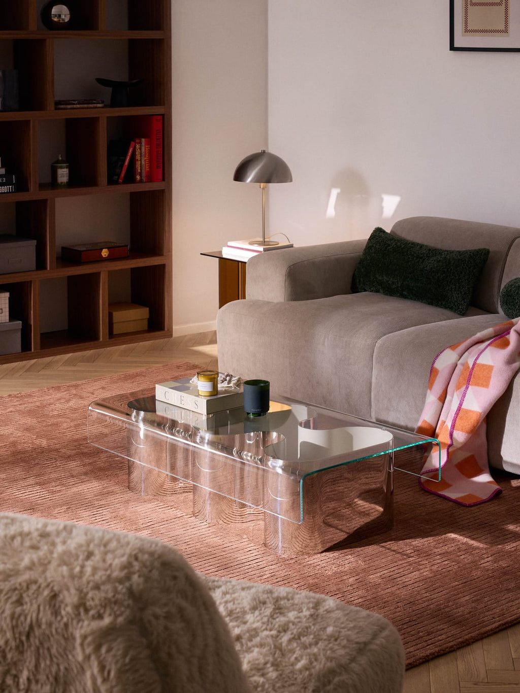 Jouri Coffee Table with Glass Top — Oatmeal