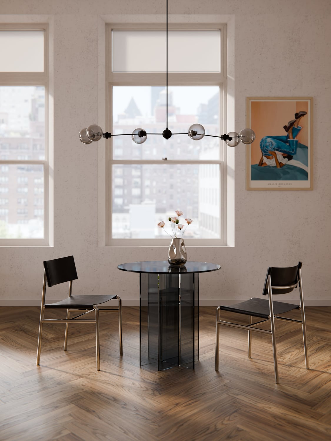 Anouk Round Dining Table in Glass, in various sizes — Dark Grey