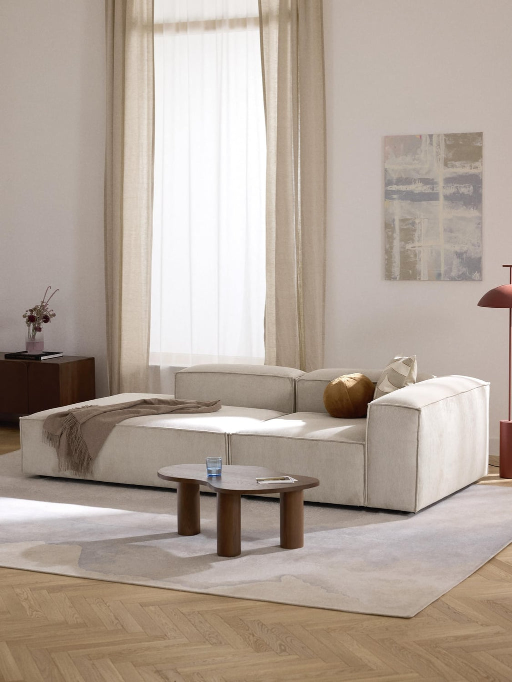 Lennon Modular Ottoman in Corduroy — Light Grey